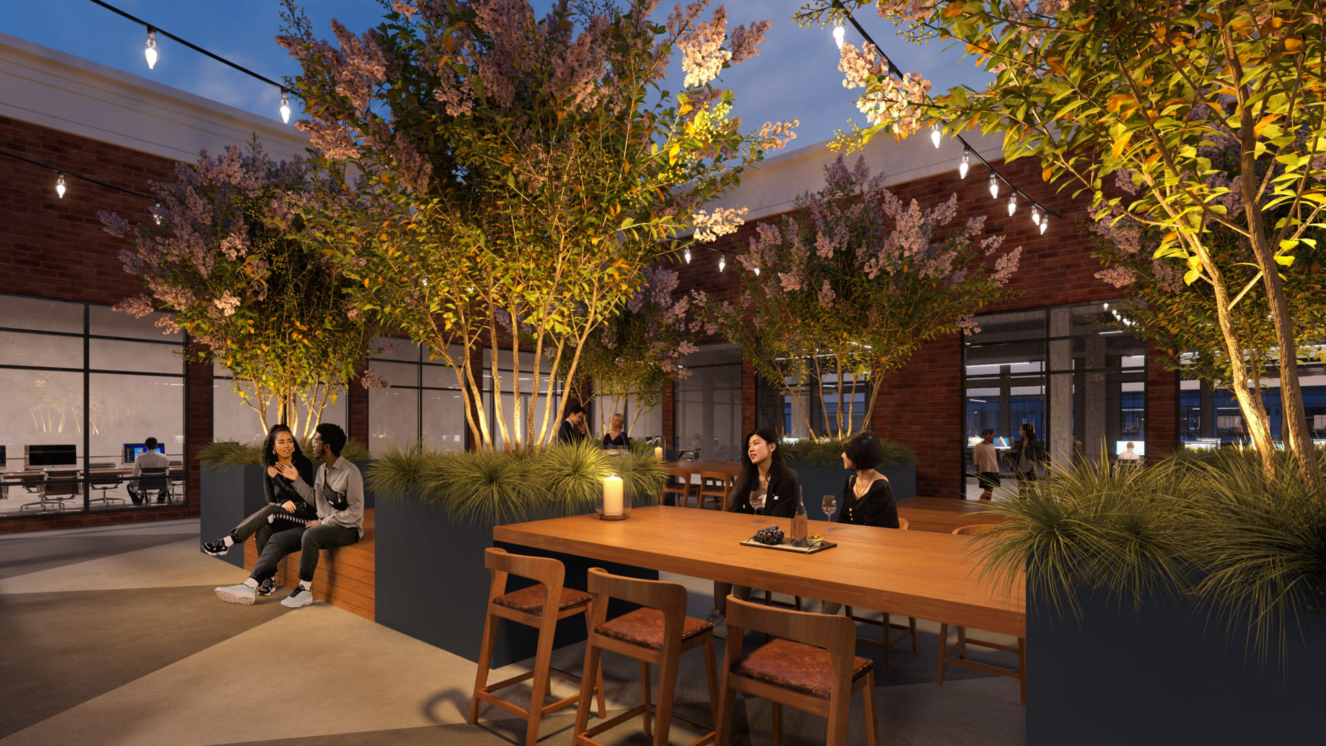 evening view of exterior office area at High Street Atlanta