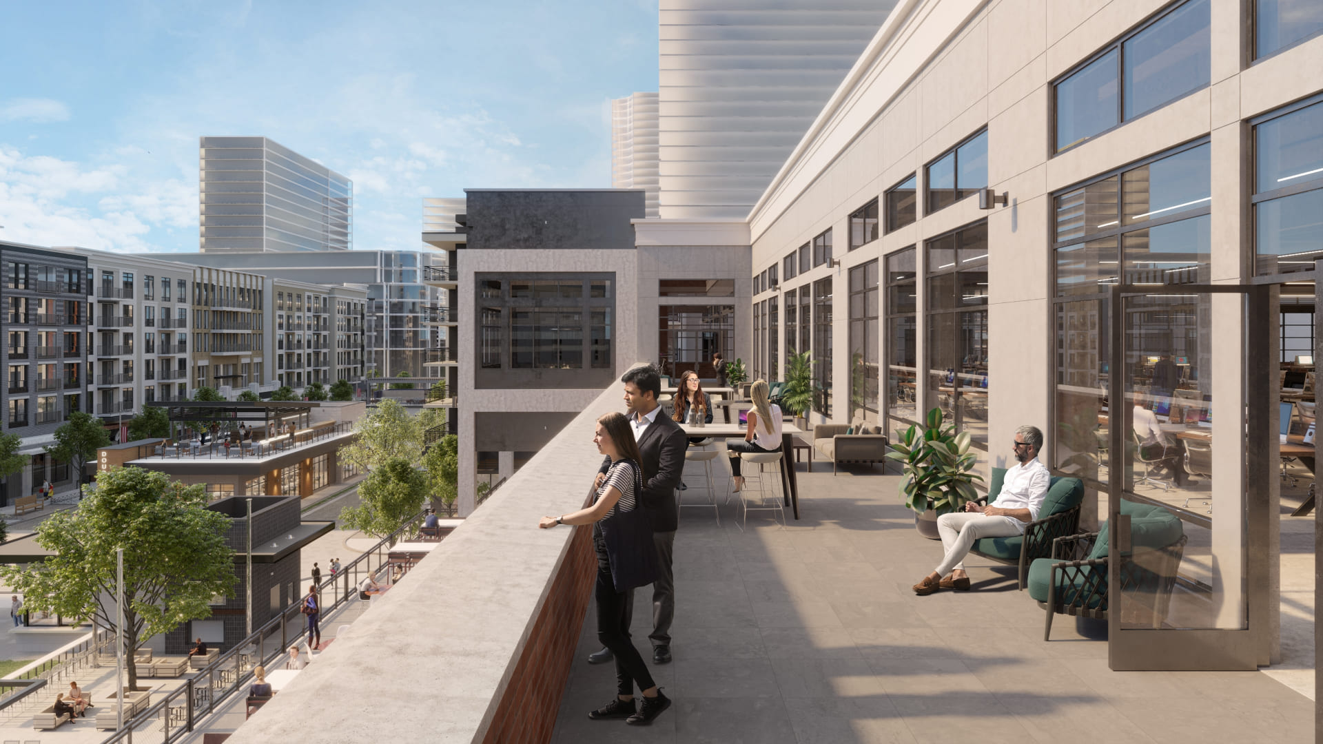 office space balcony overlooking High Street Atlanta complex